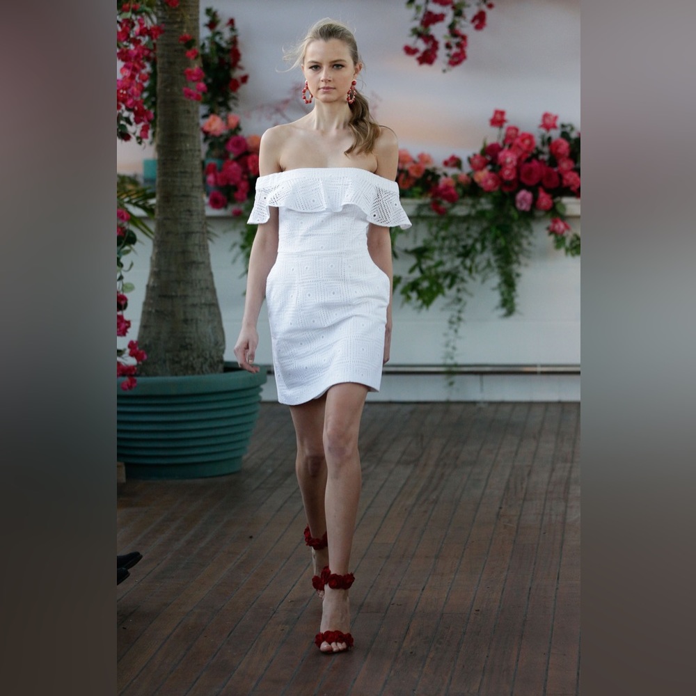 KOOKAI White Broderie Anglaise Embroidered Off The Shoulder Mini Dress - Picture 8 of 16